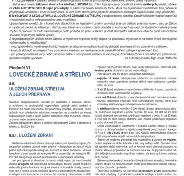 Aktualizace publikace Základy myslivosti nejen pro adepty